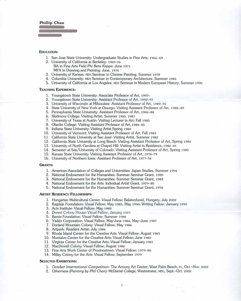 Phillip Chan's Resume, pg 1